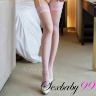 性感透明蕾絲長筒吊帶襪 蕾絲大腿襪-粉