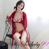 危險誘惑-性感掛脖蕾絲三件組情趣內衣套裝(賣完下架)