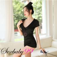 愛的照護-性感低胸包臀三件式護士角色服-黑色