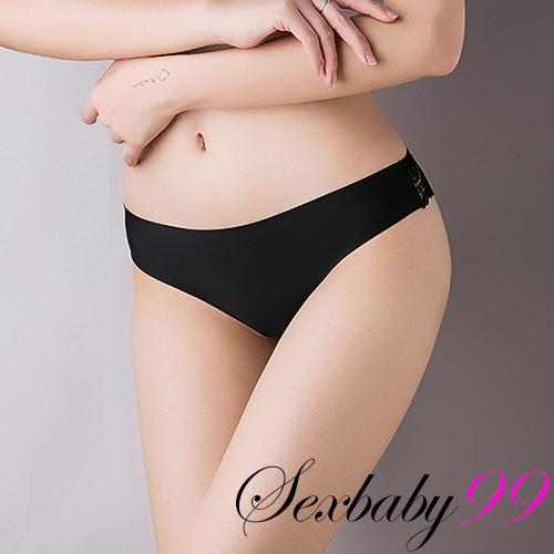 無盡寵愛-性感低腰冰絲一片式蕾絲丁字褲-黑色