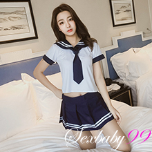青澀懵懂-二件式性感學生服-深藍色
