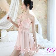製造浪漫-蕾絲花邊唯美舒適性感睡裙-粉色