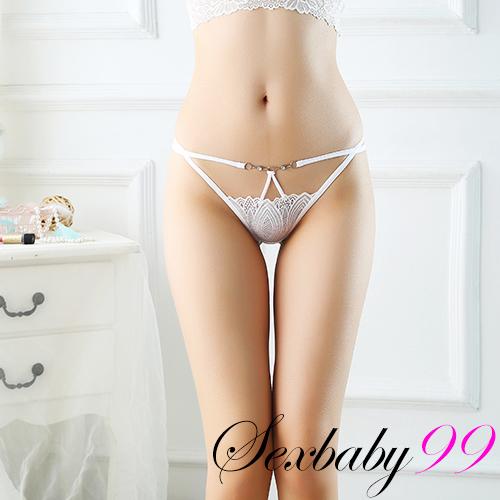 性感暗號-蕾絲誘惑鏤空低腰丁字褲-白色