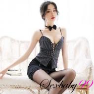 辦公室之戀-性感低胸綁帶包臀裙秘書角色扮演