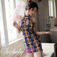 嬌花照水-性感鏤空開衩古典立領旗袍角色扮演-黃色