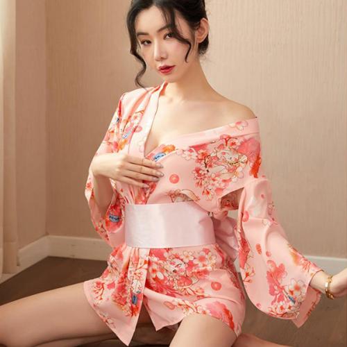 東瀛之戀-性感深V開襟式印花和服角色扮演