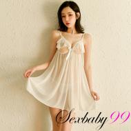 親密愛人-性感露背綁帶吊帶睡裙-白色