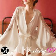 柳寵花迷 透明蕾絲袖性感睡袍-白色-M