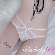 月夕花朝-低腰款緹花蕾絲性感丁字褲-白色