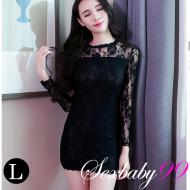 勾人妖精-性感透視蕾絲緊身包臀旗袍-L