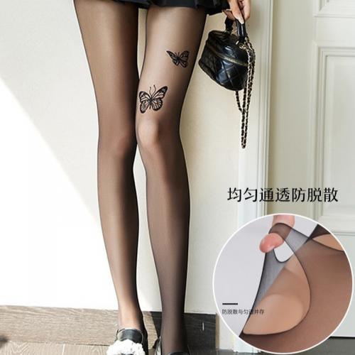 雙蝶性感美腿透膚絲襪-黑色