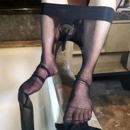 男jj套大尺碼絲襪槍彈分離開口款-黑色