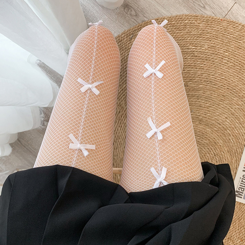 激情四射蝴蝶結網襪-白色