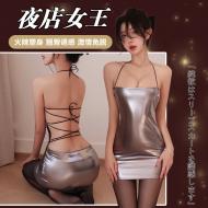 超性感夜店風漆皮露背連身包臀裙