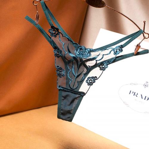 蕾絲網紗細帶誘惑無痕內褲-墨綠-XL