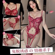性感蕾絲連身吊襪帶睡衣-紅色