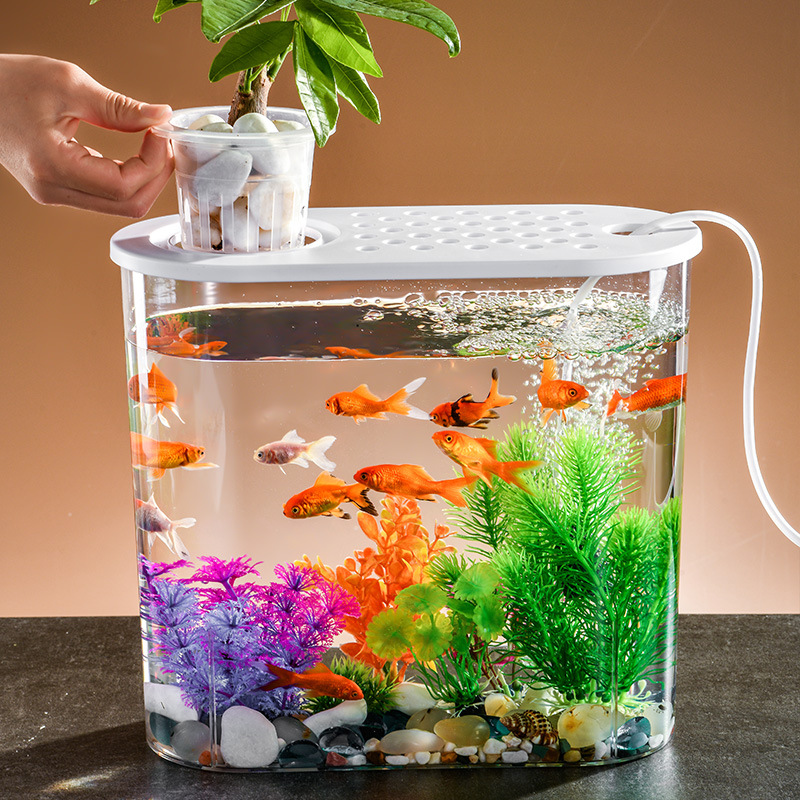 透明塑料水培白蓋魚缸-加高款