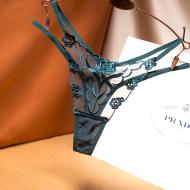 蕾絲網紗細帶誘惑無痕內褲-墨綠-XL