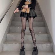 暗黑哥德蜘蛛鏤空漁網襪-黑色
