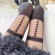 日系lolita愛心蕾絲假吊帶絲襪-黑色