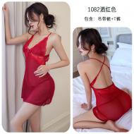 親愛的 性感誘惑蕾絲睡衣-酒紅色