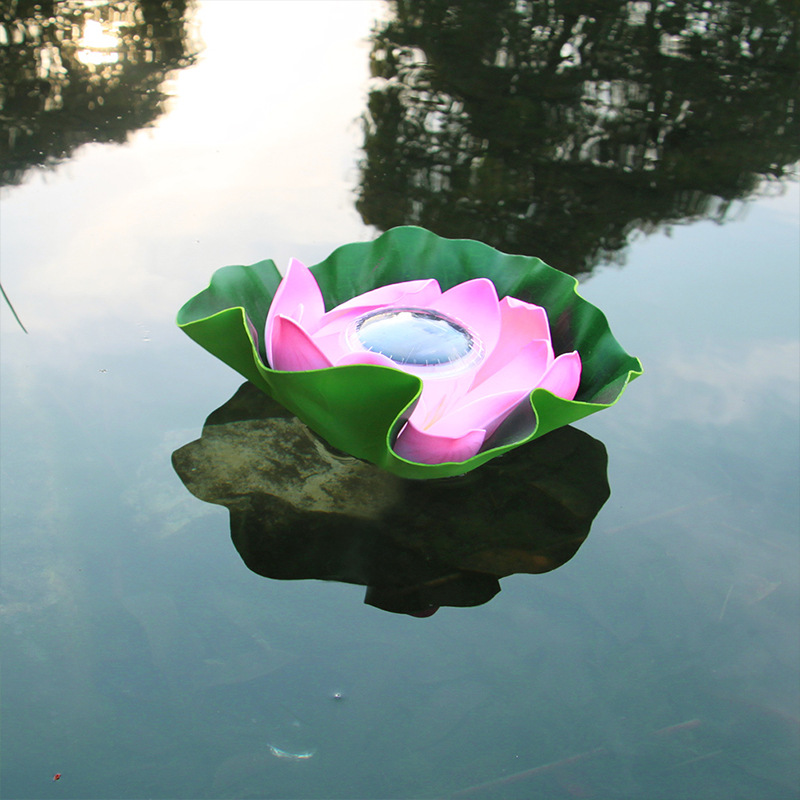 戶外防水太陽能荷花燈七彩-粉色