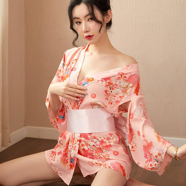 性感印花和服角色扮演-粉色