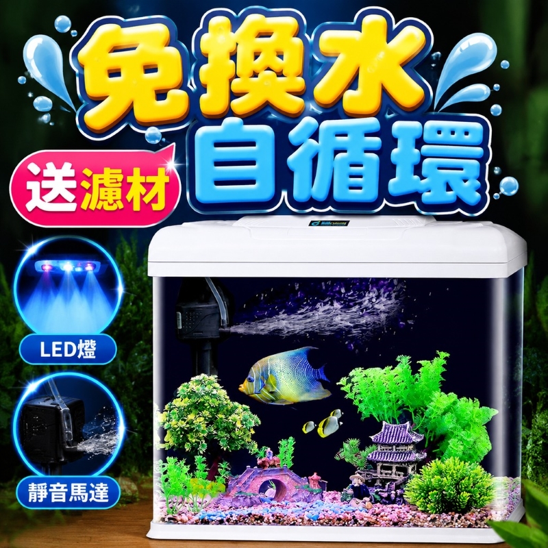 免換水自循環玻璃魚缸-白色